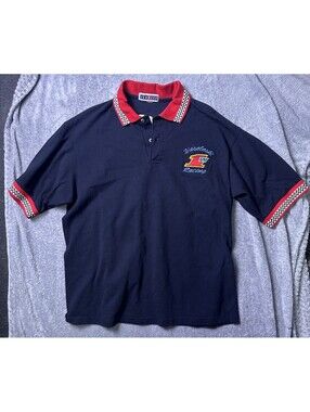 Vintage 90s Jerzees Waseleski Racing WISSOTA Dirt Track Polo Shirt Checkered